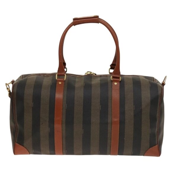 FENDI Pecan Canvas Boston Bag PVC Black Brown Auth hk2948 - Picture 2 of 16